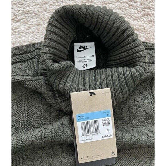 Nike Life Men’s Cable Knit Turtleneck Sweater Wool Blend Green FB7770-325 Sz Med - Picture 6 of 10